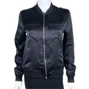 Equipment Black 100% Silk Zip Up Bomber Jacket